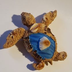 3" Long Sea Turtle With Seashells: Punta Cana: Magnet. Can Be Wall Display 