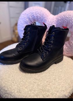 Black Lace-Up Combat Boots with Side Zipper