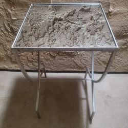 Silver Mirrored Metal Side Table/ Nightstand