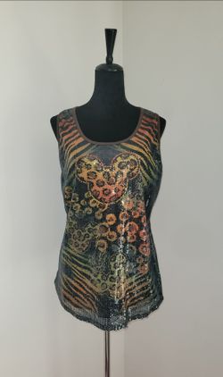 Disney PARKS Sequin Mickey Mouse TANK TOP Shirt XL Theme Park Chic Glam Safari Excellent Condition PRICE Is Firm Cash Only
