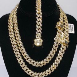 Big Diamond Cuban Link Set 14K Gold Plated Doesn't Loses Color