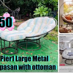 $50 Pier 1 Imports Large Steel Papasan with ottoman and cushions in great condition