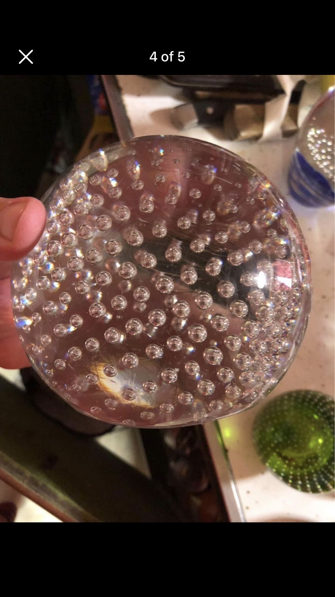 Vintage large clear bullicante controlled bubbles glass paperweight