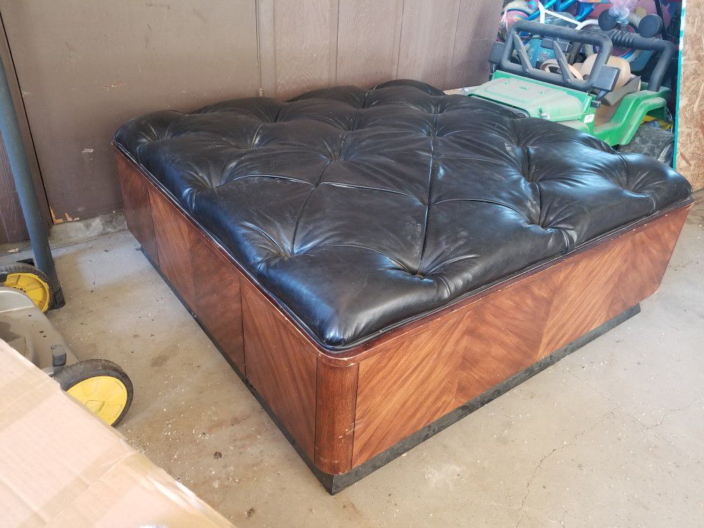 Large wood and leather ottoman 48x48 has drawers