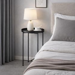 Set of 2 Black Round Metal Tray Side Table