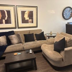 Suede Sofa, Love Seat And Side Table 