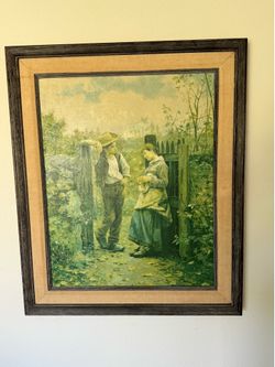 Art framed “Rural Courtship” American artist Daniel Ridgeway Knight 31” w x 37” tall ”