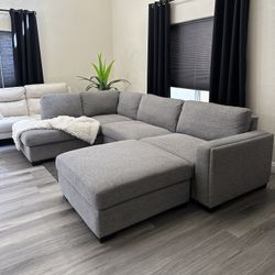 Large Grey Costco Sectional Sofa Couch with Ottoman