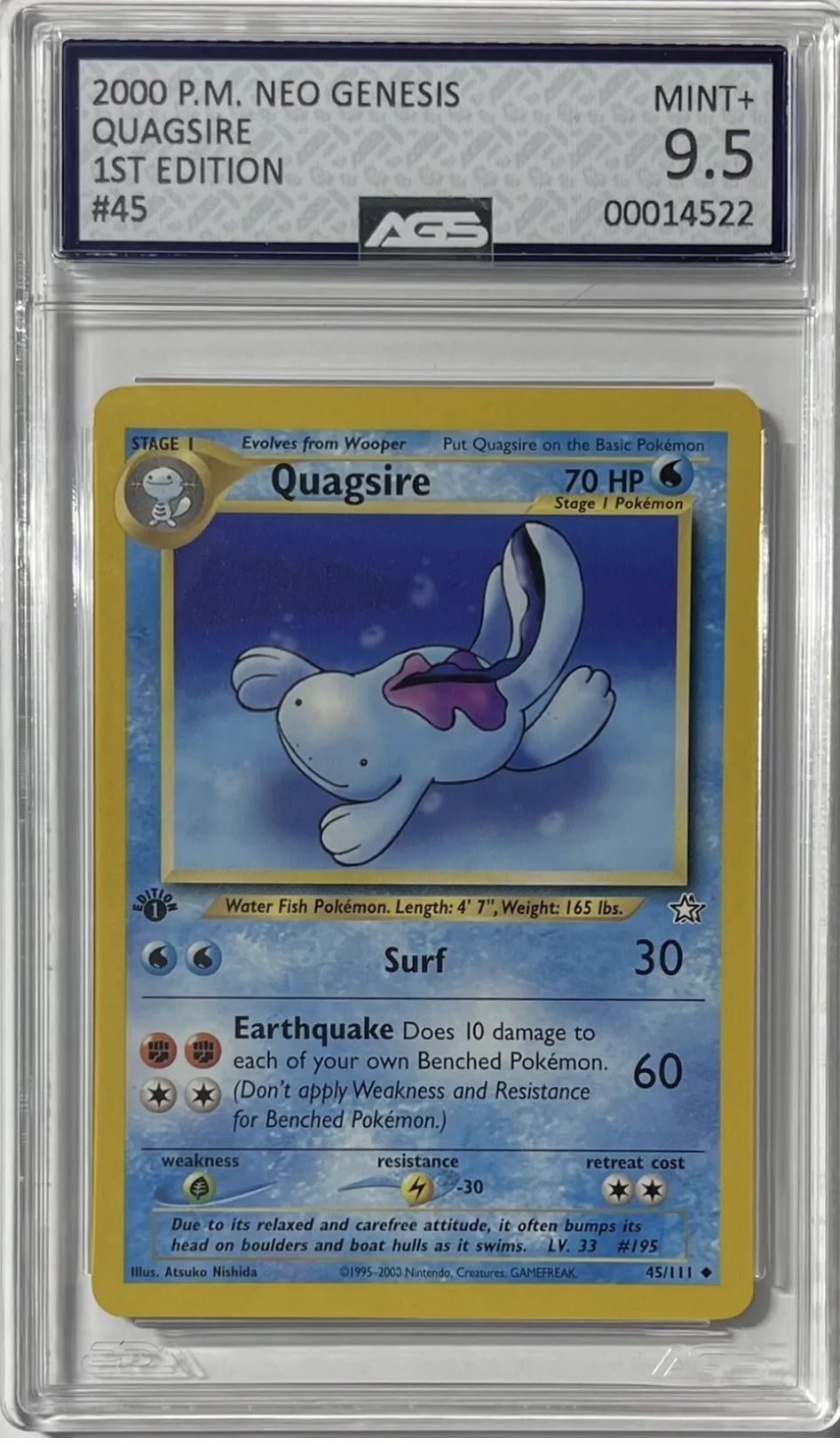 Pokemon Quilava 1st Edition Neo Genesis #47 AGS 9 .5 MINT)
