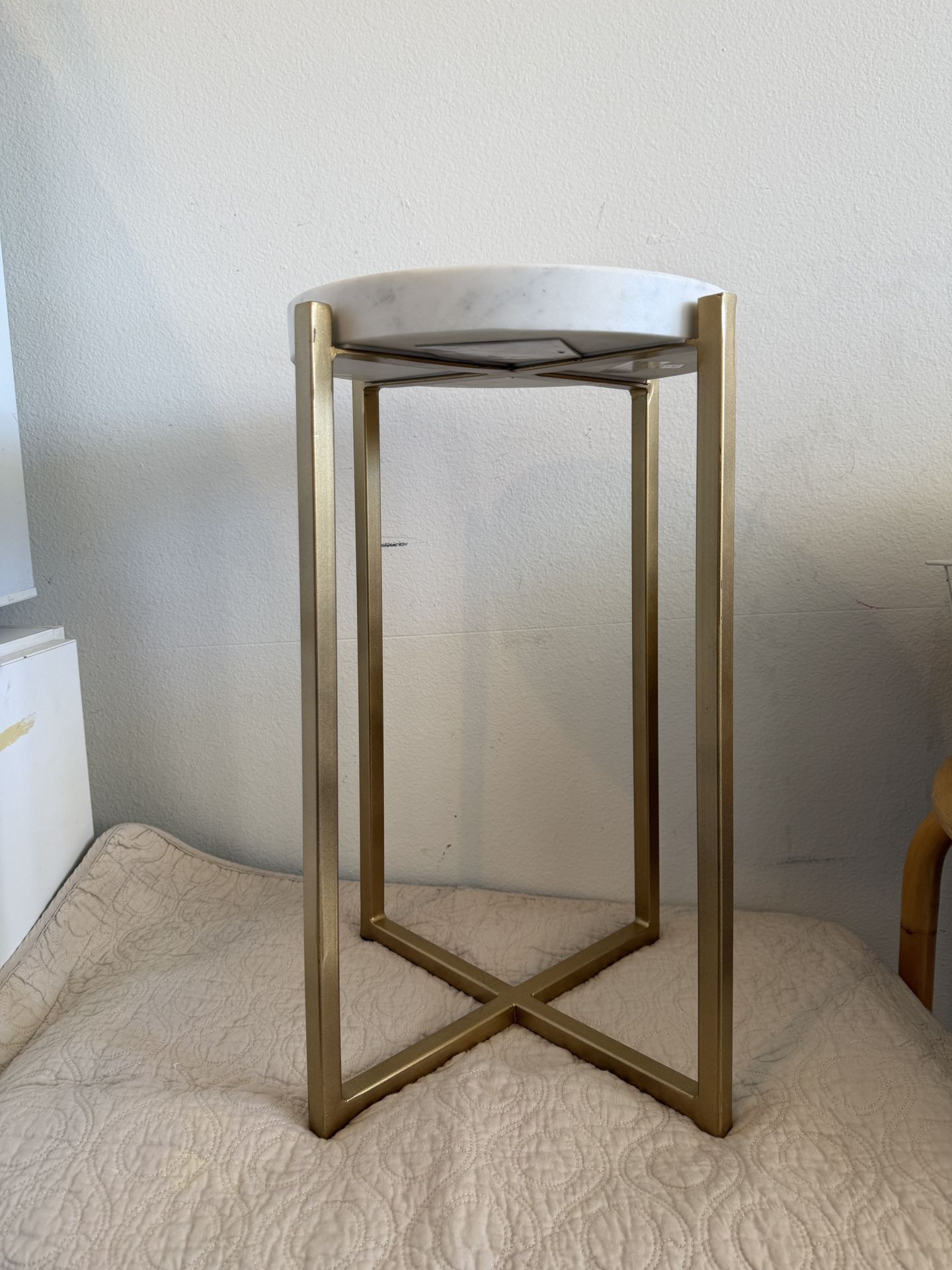 White Marble and Metal End Table
