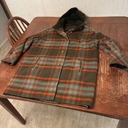 Vintage Country Pacer Plaid Wool Pea Coat Women’s Faux Lining Union Made In USA