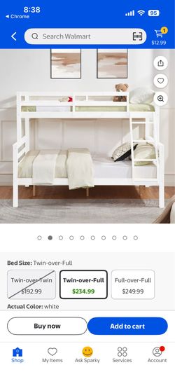 White wood bunkbed frame, twin over full frame