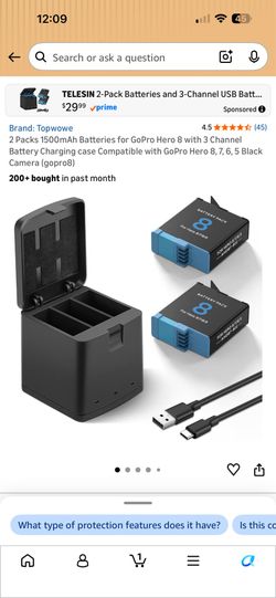 Packs 1500mAh Batteries for GoPro Hero 8 with 3 Channel Battery Charging case Compatible with GoPro Hero 8, 7, 6, 5 Black Camera (gopro8)