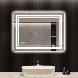 LED Bathroom Mirror - 28 x 36 Inches Vanity Mirror with Lights - Stepless Dimmable, Anti-Fog, Waterproof Wall Mounted Lighted Makeup Mirror – Long Las