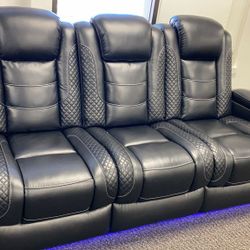Party Time Midnight LED Power Reclining Sofa with Adjustable Headrest