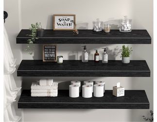 Set of 3 Black Floating Shelves (12"D x 35.4"W x 1.5"H) /Estamtes flotantes negros juego 3