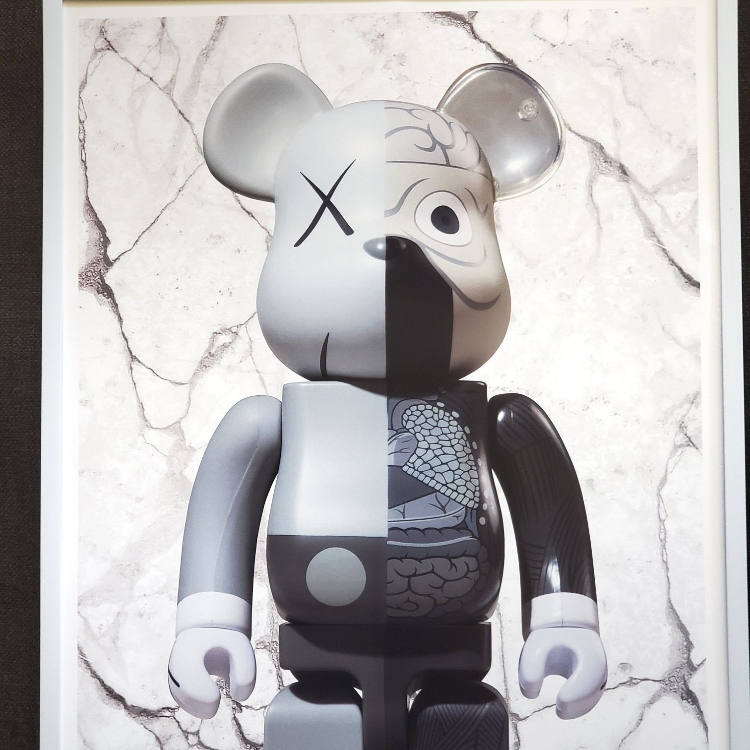 Kaws X Bear Brick Glass Frame offwhite grey wall art