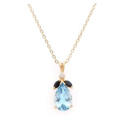 5.45 CTW Natural Blue Topaz Sapphire Diamonds 18K Gold Plated Designer Pendant 1