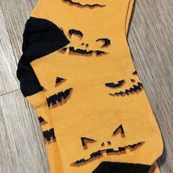 Adult Orange Pumpkin Face Socks 