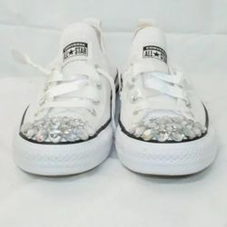 Bling white all star Low top Converse embellished jeweled custom rare size 6