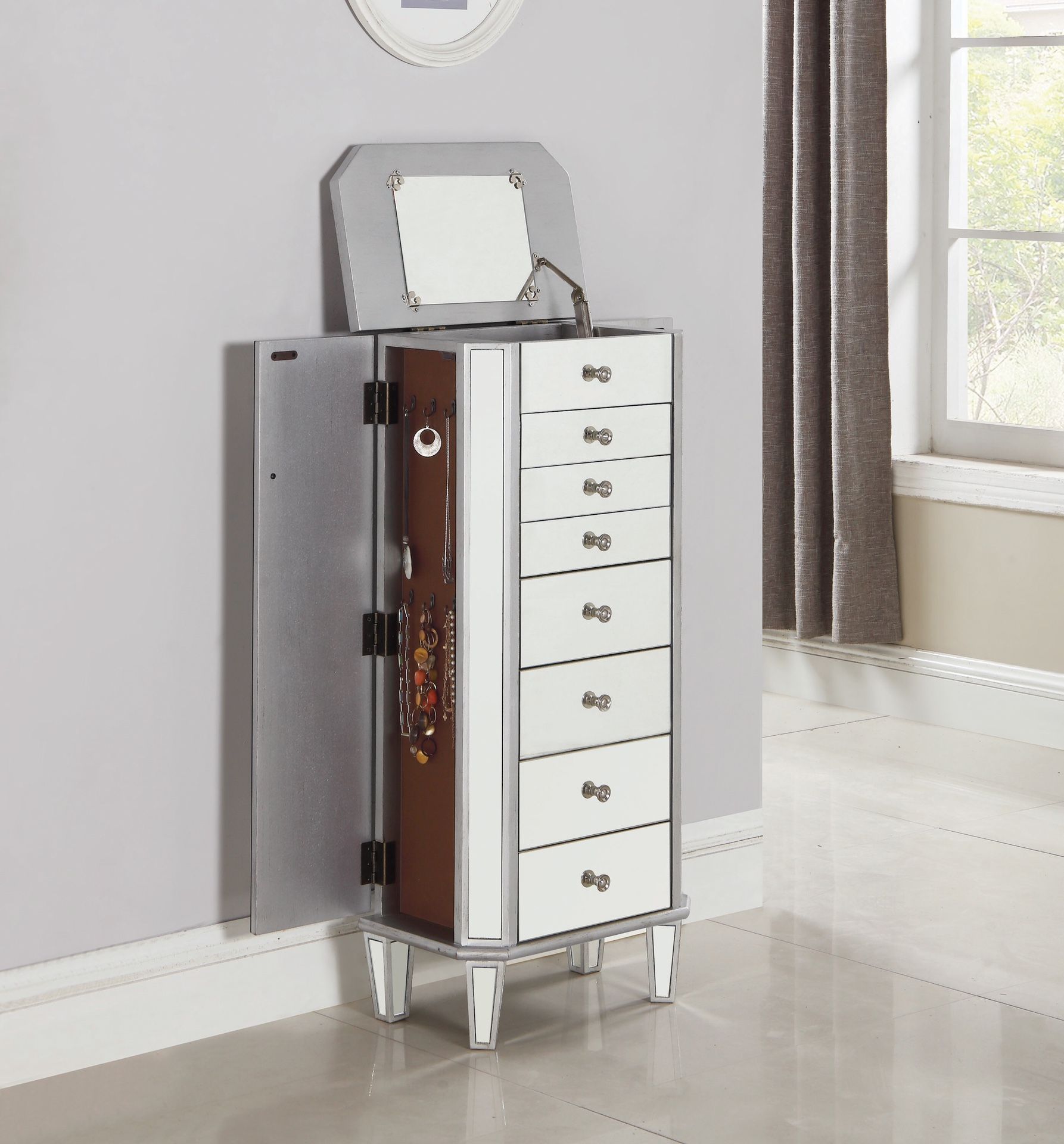 7-Drawer Jewelry Armoire Antique Silver ONLY $375! Lowest Prices!