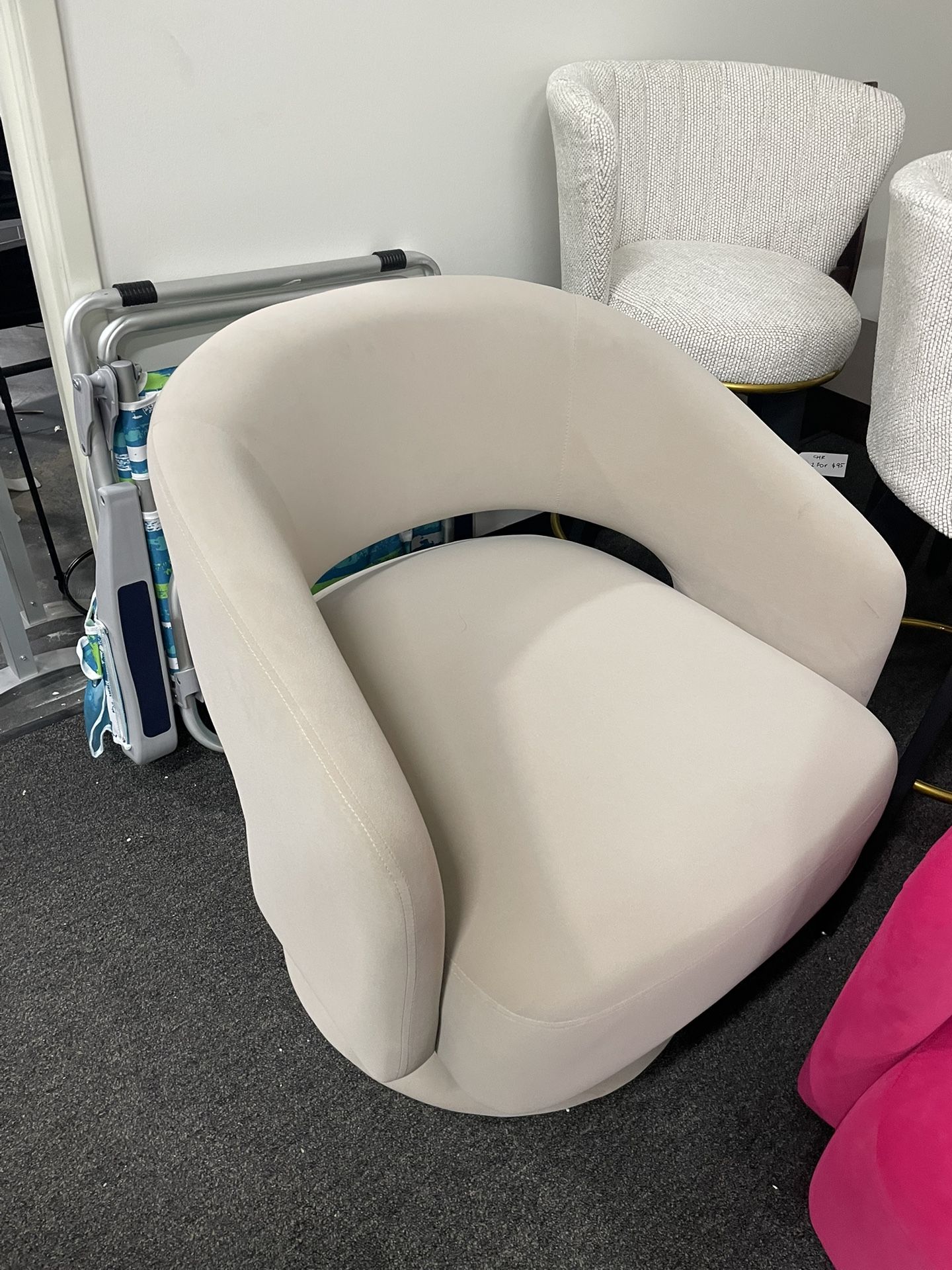 Assembled New Swivel Barrel Chair, Velvet Round Upholstered Accent Chairs Lounge Chair w/ Open Back