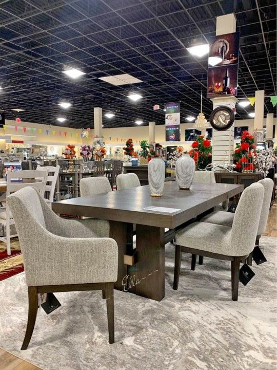 Burkhaus Dark Brown Counter Height Dining Table And 6 Barstools
