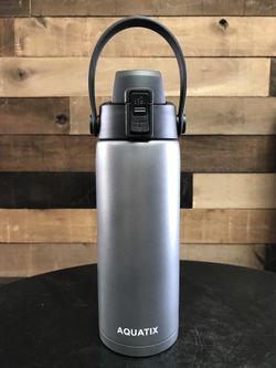 New Aquatix Double Wall Insulated Bottle Silver 21 ounce Keeps your water cold 24 hours hot 6 hours
