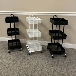 3 Tier Metal Utility Cart Black - Brightroom™: Rolling Storage Trolley with Wheels, Powder-Coated, Rust-Resistant
