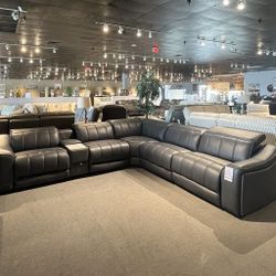 Dark Grey 6PC Leather Power Sectional Reclining