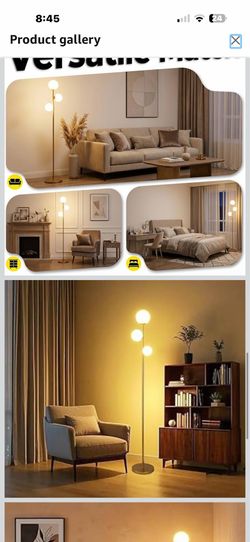Fiqevs 4 Globe Floor Lamp Mid Century Modern, Gold Standing Lamp with Frosted Glass Shade & LED Bulbs, Tall Pole Light with Foot Switch for Living Roo