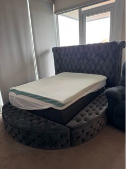 House of Hampton Mirna Velvet Round Storage Bed w/ Wingback Headboard – Queen