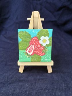 Strawberry Painting Mini Canvas 