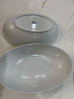 Two White Ceramic Oval Serving Bowls Set of 2