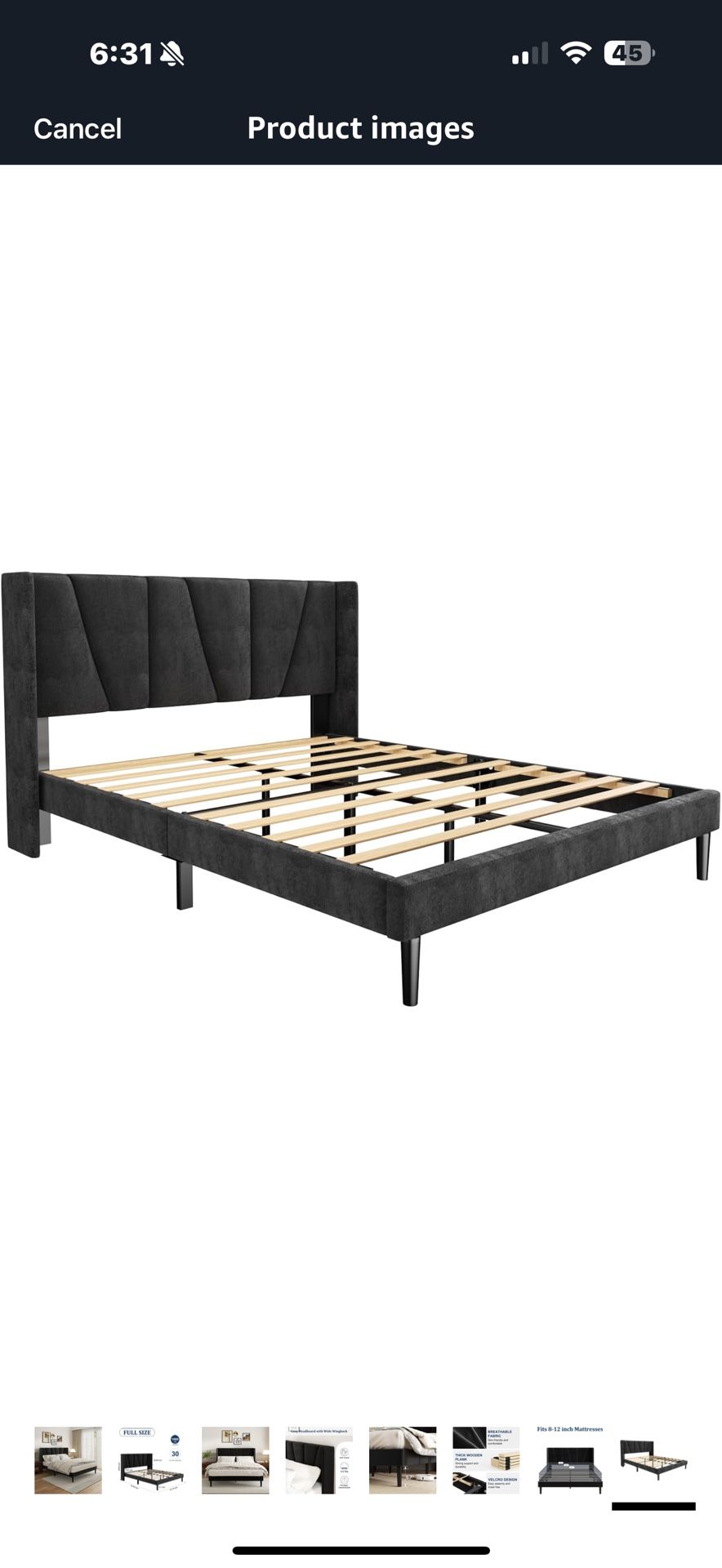 Full Bed Frame with Headboard and Wingback, Velvet Upholstered Platform Bed, Mattress Foundation with Wooden Slat Support, No Box Spring Needed, Easy