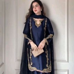 Indian Pakistani Tradition Designer Shalwar Kameez Embroidery Silk Fabric 