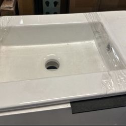 Wall-Mounted Bath Vanity in Dove Grey with White Ceramic Vanity Top (Retail $350)
