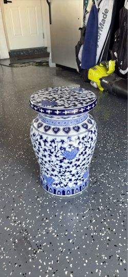 Blue and White Ceramic Garden Stool