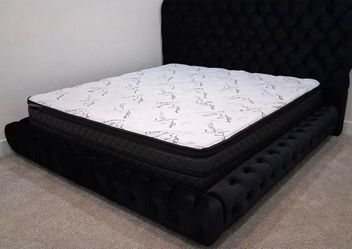 NEW Black Platform King and Queen Size Tufted Bed Frame