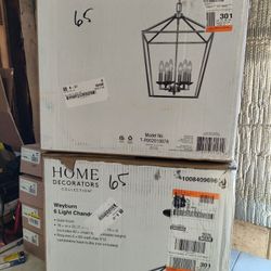 Home Decorators Weyburn 6 Light Chandelier Pendant Light Fixture In Gold Finish, Few Available 