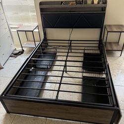 Queen size bed with Led lights and Charger 