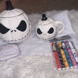 Disney Nightmare Before Christmas Halloween Lot Of 4 Jack Skelligton Cookie Jar Mug 