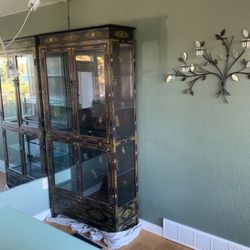 Antique Inlaid Gold Chinese Lit curio cabinet