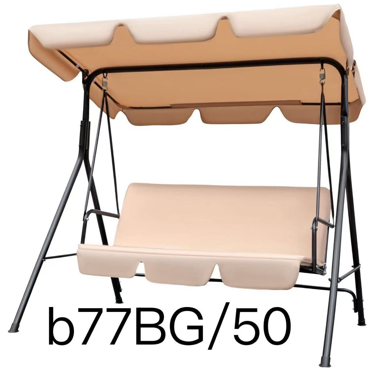 3-Seat Outdoor Swing, Porch Swing with Adjustable Canopy and Steel Frame(Beige)