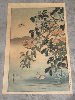 SHODA KOHO - Rare c1930s Japanese Woodblock Print "Butterflies and Flowers"
