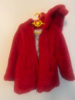 Red Fluffy Hooded Kids Coat