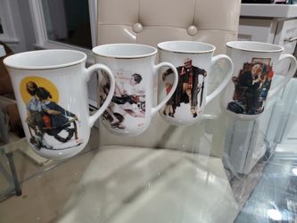 Vintage Norman Rockwell coffee cups, gold lined