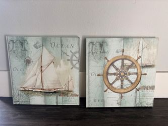 Nautical Coastal Canvas Wall Art – Set of 2 – $8
