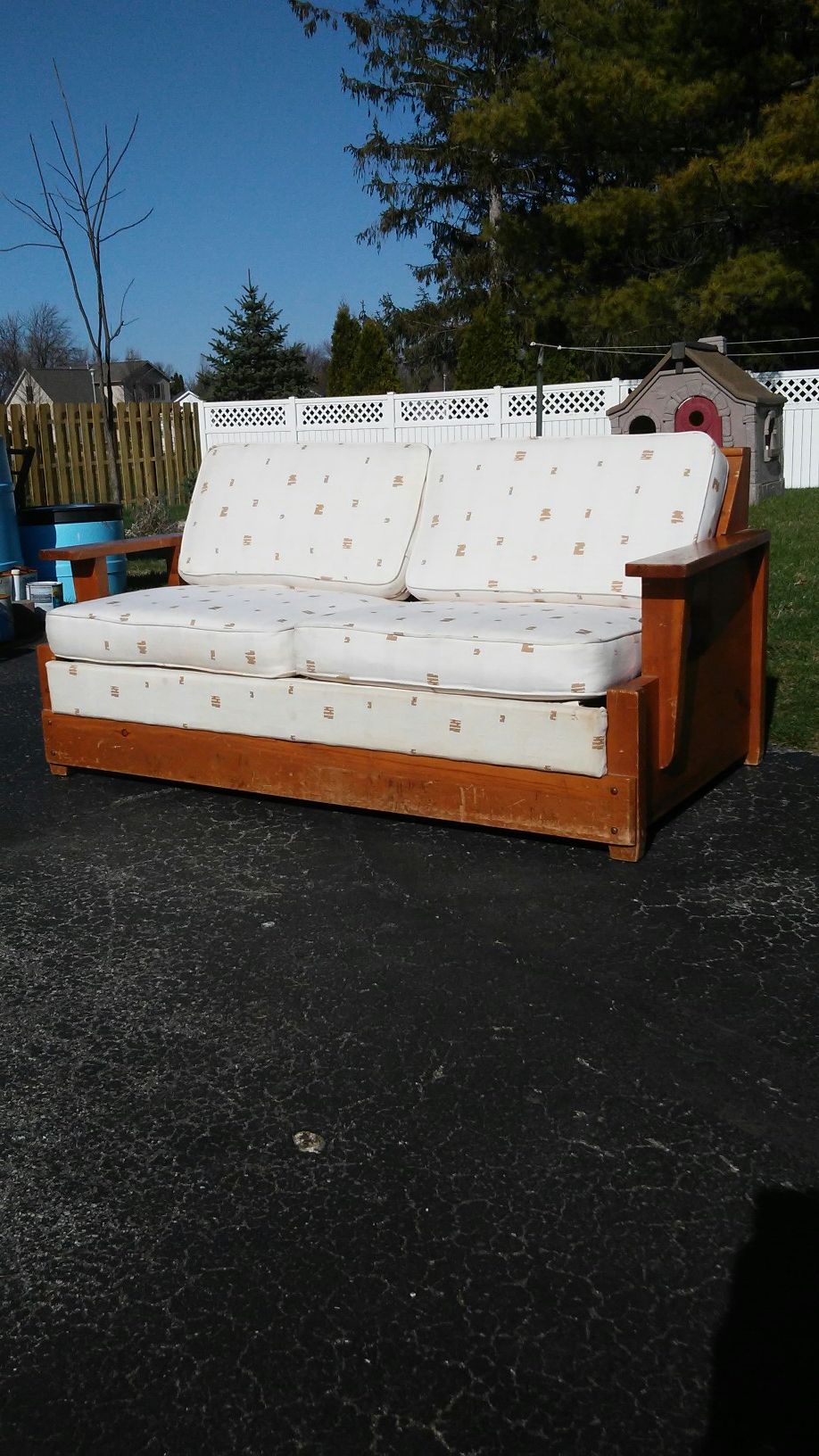 Vintage knotty pine hide-a-bed