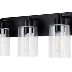 Chosenior 3 Light Bathroom Vanity Light, Black Bathroom Light Fixtures, Vanity Lights for Bathroom Lighting with Clear Glass Shade(E26)